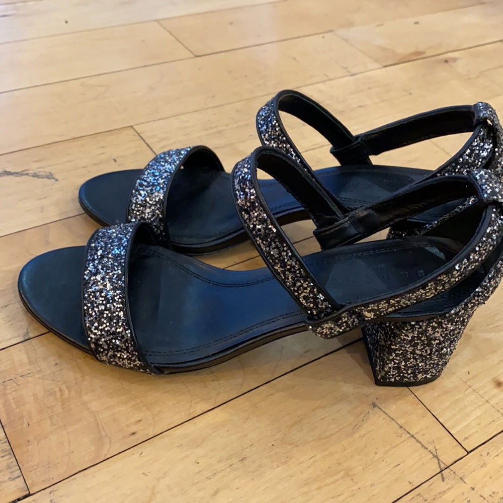 Sandro Glitter Leather Low Block Heel Sz 39 - Picture 7 of 16